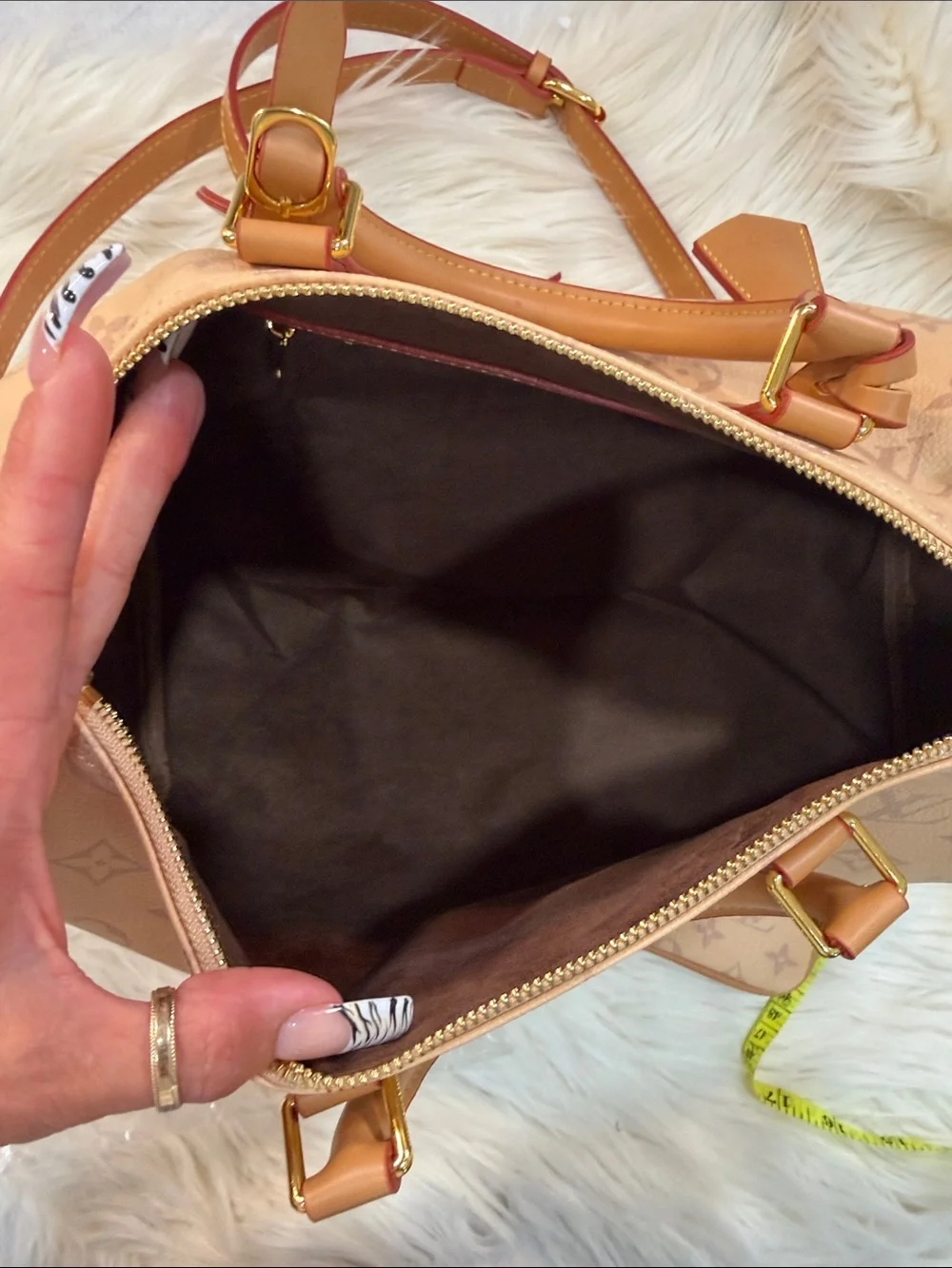 Luxury Beige Monogram Satchel Handbag